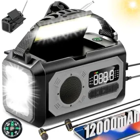 12000mAh Emergency Radio, Hand Crank Radio, Portable Solar Radio AM/FM/NOAA Weather Radio with 2 Solar Panels,3 Charging Methods,SOS Alarm,Flashlight,Phone Charger,Compass,Reading Lamp (Army Green)