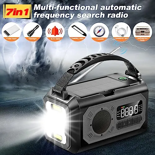 12000mAh Emergency Radio, Hand Crank Radio, Portable Solar Radio AM/FM/NOAA Weather Radio with 2 Solar Panels,3 Charging Methods,SOS Alarm,Flashlight,Phone Charger,Compass,Reading Lamp (Army Green)