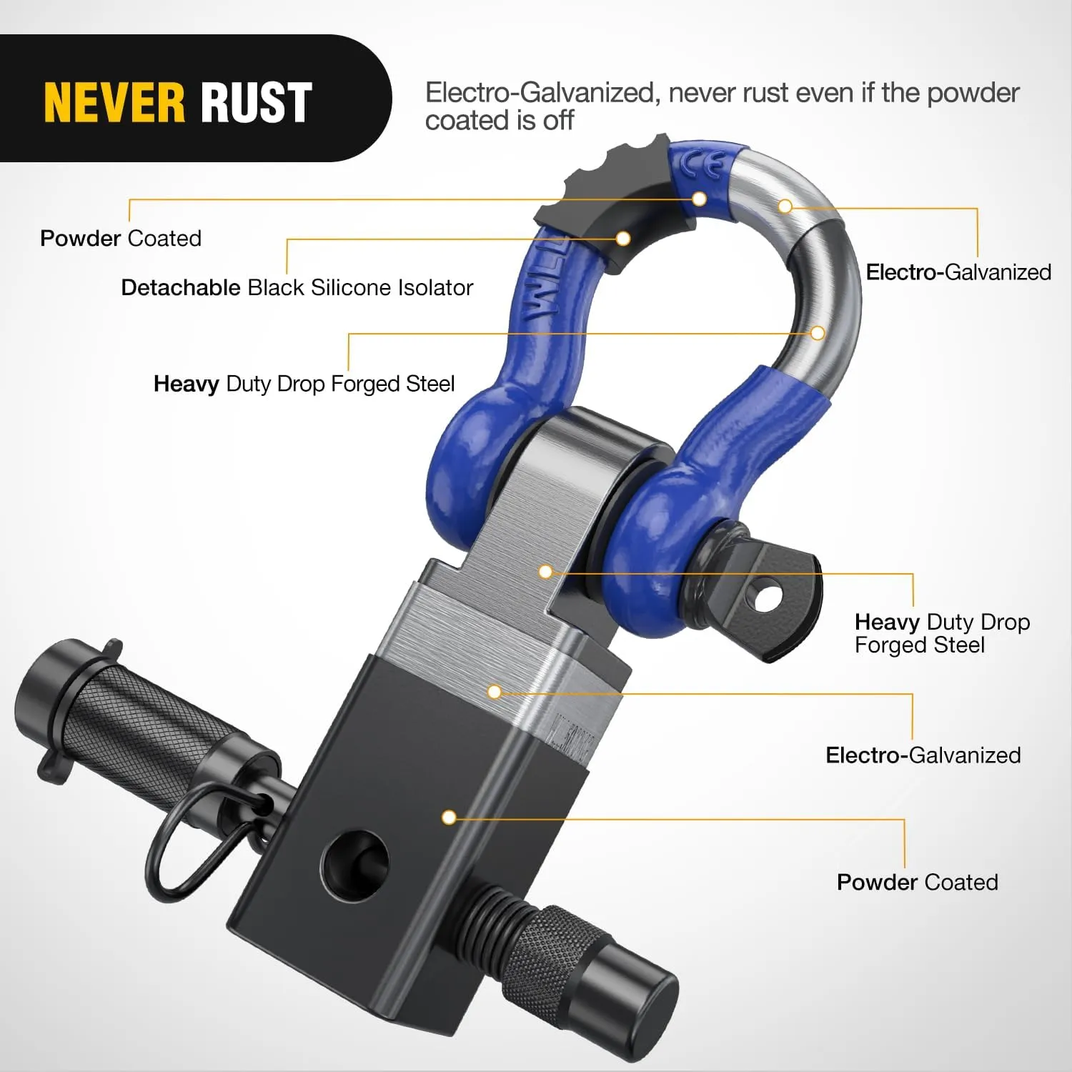2 Inch Anti-Theft Shackle Hitch Receiver Set Blue Black