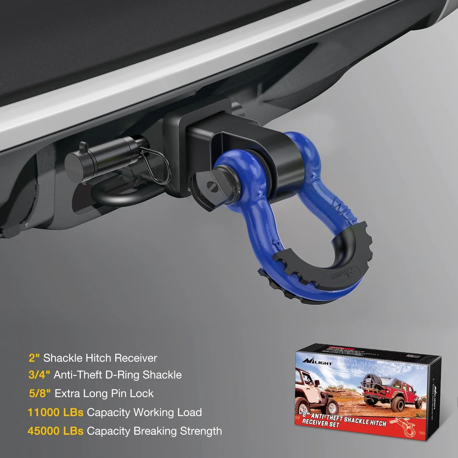2 Inch Anti-Theft Shackle Hitch Receiver Set Blue Black