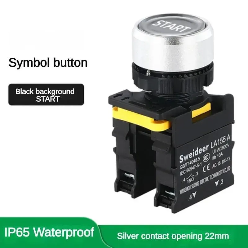 22mm Button Switch Waterproof Momentary Self Reset Self Locking Flat Head Start Stop Arrow Symbol Power Push Button Switch 10A