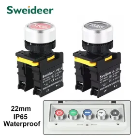 22mm Button Switch Waterproof Momentary Self Reset Self Locking Flat Head Start Stop Arrow Symbol Power Push Button Switch 10A