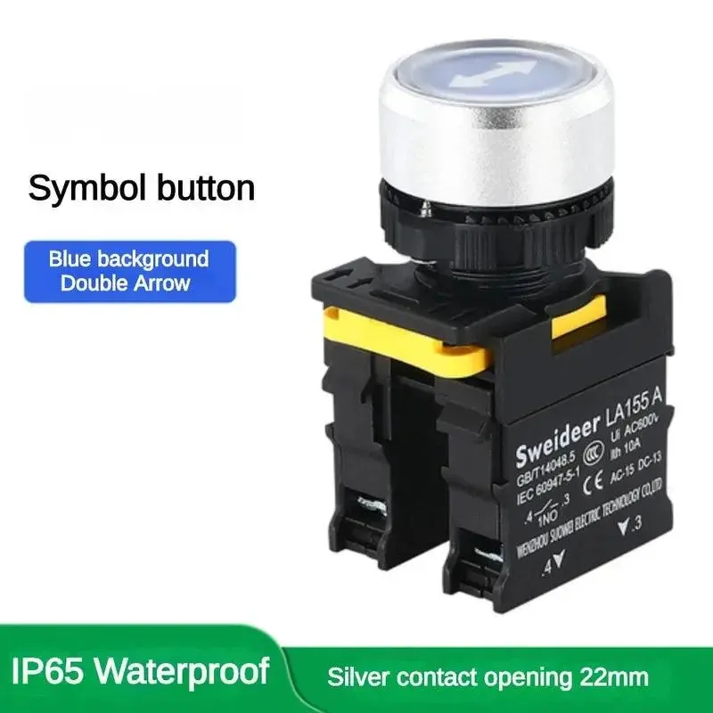 22mm Button Switch Waterproof Momentary Self Reset Self Locking Flat Head Start Stop Arrow Symbol Power Push Button Switch 10A