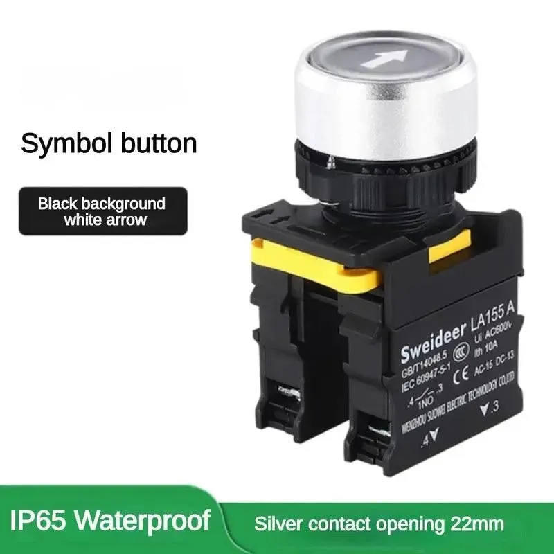 22mm Button Switch Waterproof Momentary Self Reset Self Locking Flat Head Start Stop Arrow Symbol Power Push Button Switch 10A