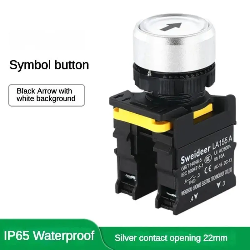 22mm Button Switch Waterproof Momentary Self Reset Self Locking Flat Head Start Stop Arrow Symbol Power Push Button Switch 10A