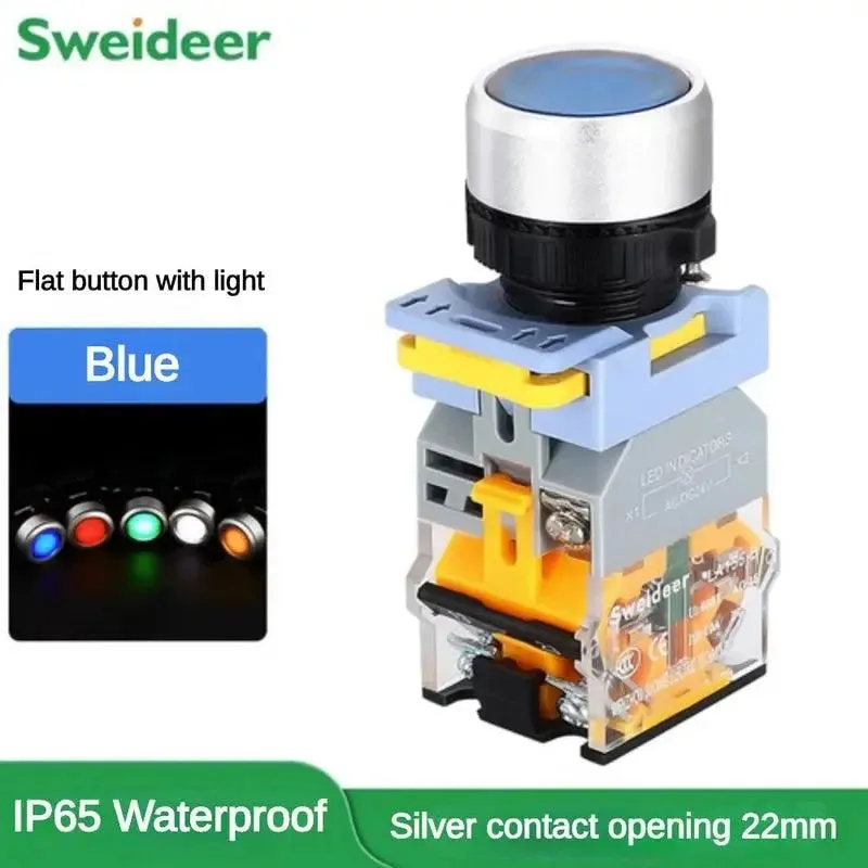 22mm Waterproof Push Button Switch with LED Momentary Reset Self Locking Power Button Switch with Light 6V 24V 380V 10A 2NO 2NC