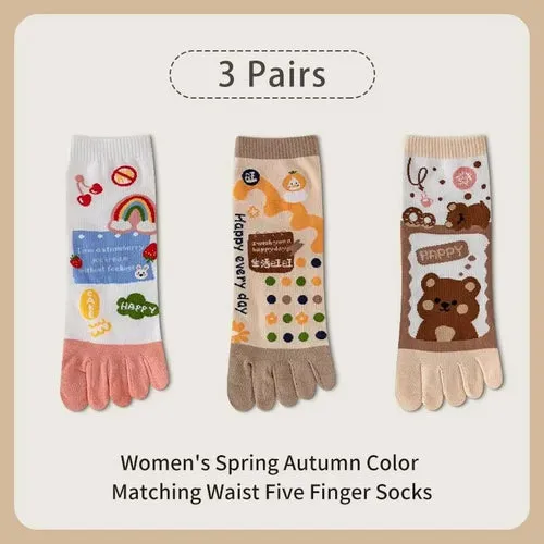 3 Pairs of Women's Four-season Mid-tube Fruit Letter Slogan Bear Cute