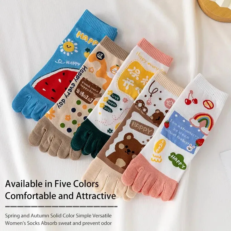 3 Pairs of Women's Four-season Mid-tube Fruit Letter Slogan Bear Cute