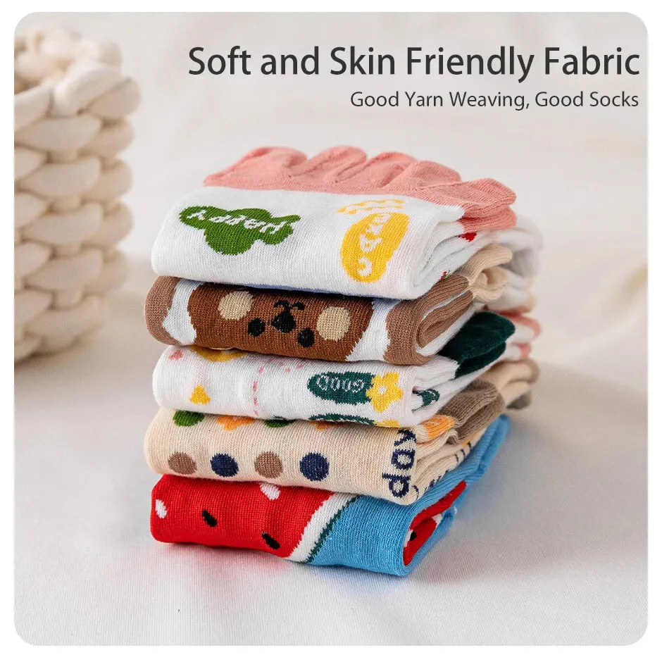 3 Pairs of Women's Four-season Mid-tube Fruit Letter Slogan Bear Cute