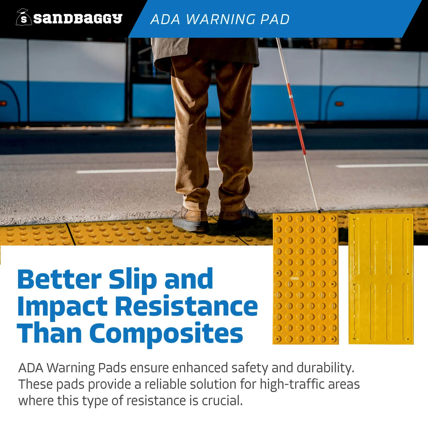 ADA Warning Pads - Truncated Domes for Surface Mount (UV Protected) - 12" x 24" x 1/2", Yellow