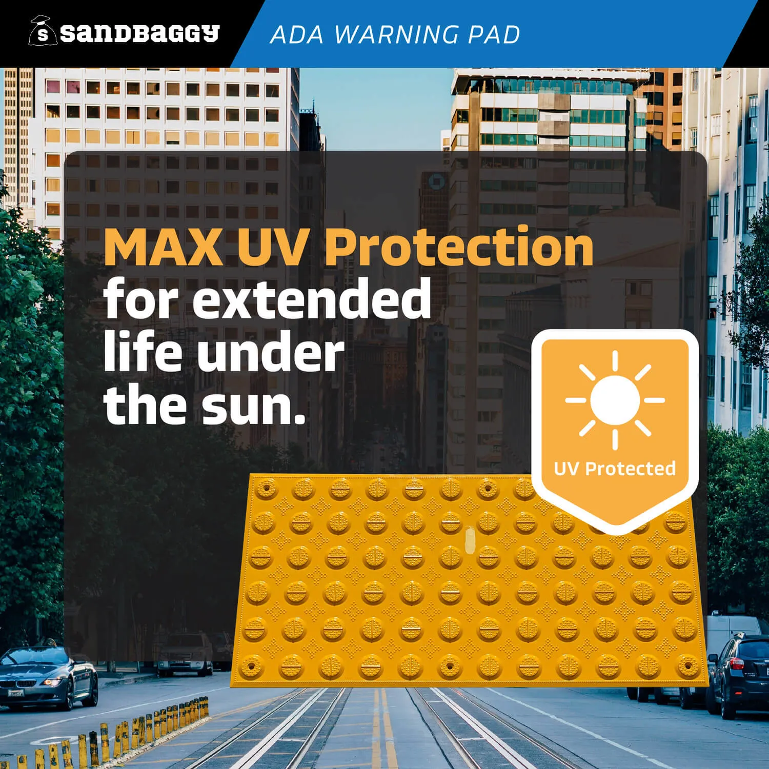 ADA Warning Pads - Truncated Domes for Surface Mount (UV Protected) - 12" x 24" x 1/2", Yellow
