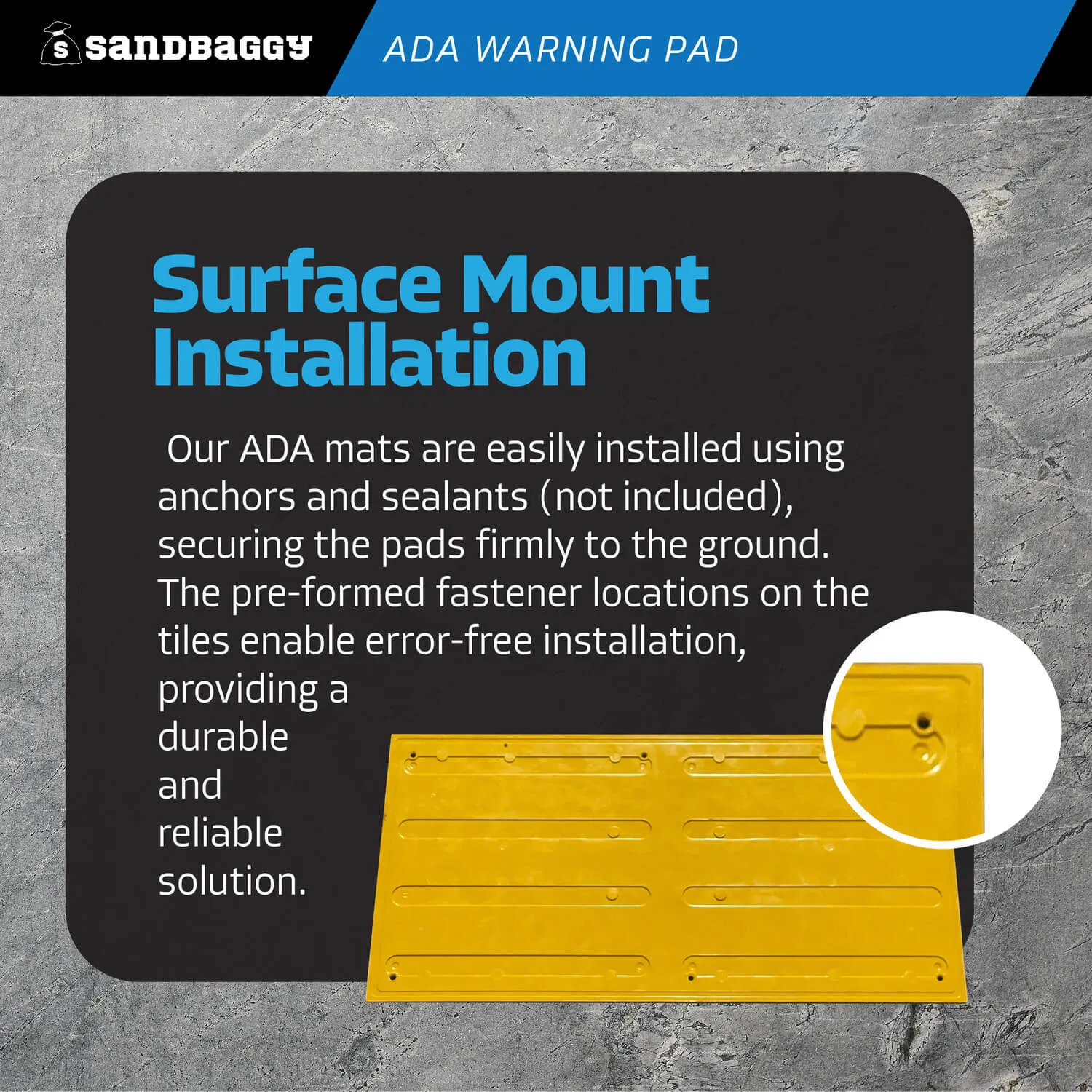ADA Warning Pads - Truncated Domes for Surface Mount (UV Protected) - 12" x 24" x 1/2", Yellow
