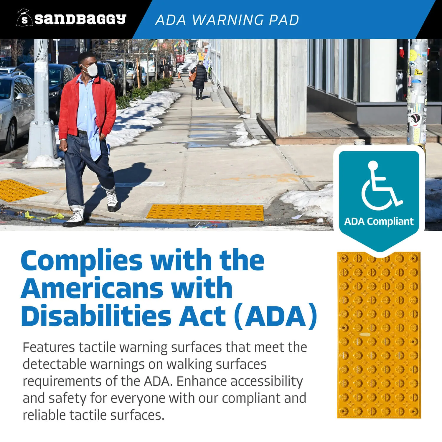 ADA Warning Pads - Truncated Domes for Surface Mount (UV Protected) - 12" x 24" x 1/2", Yellow