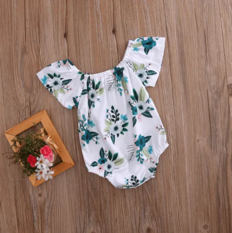 Adorable Newborn Baby Girl Flower Trumpet Sleeves Romper Jumpsuit Sunsuit Outfits 0-24M