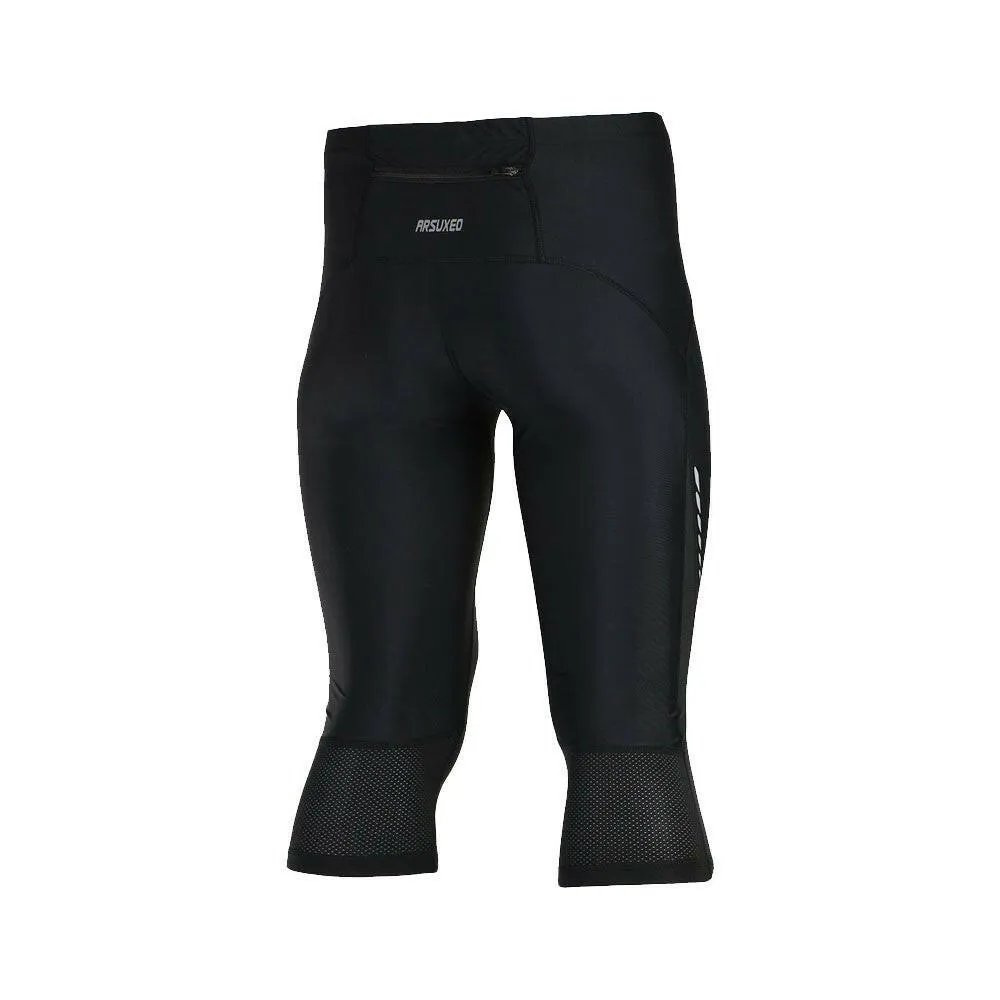 ARSUXEO Stretch Breathable Quick-Drying Compression Shorts Men's Cycling Running Tights Shorts 3/4 Length Pants
