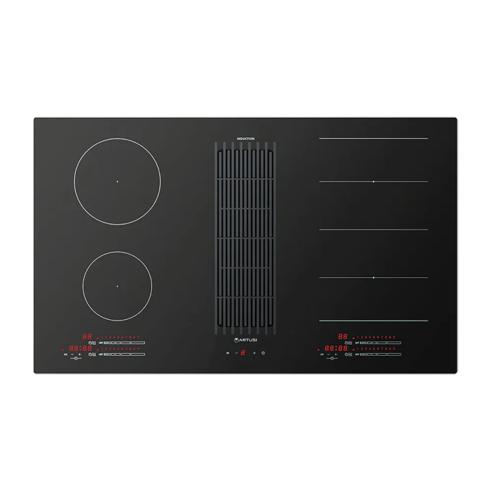 Artusi AID864DD 86cm 4 Zone Induction Cooktop with Built-In Extraction, Black