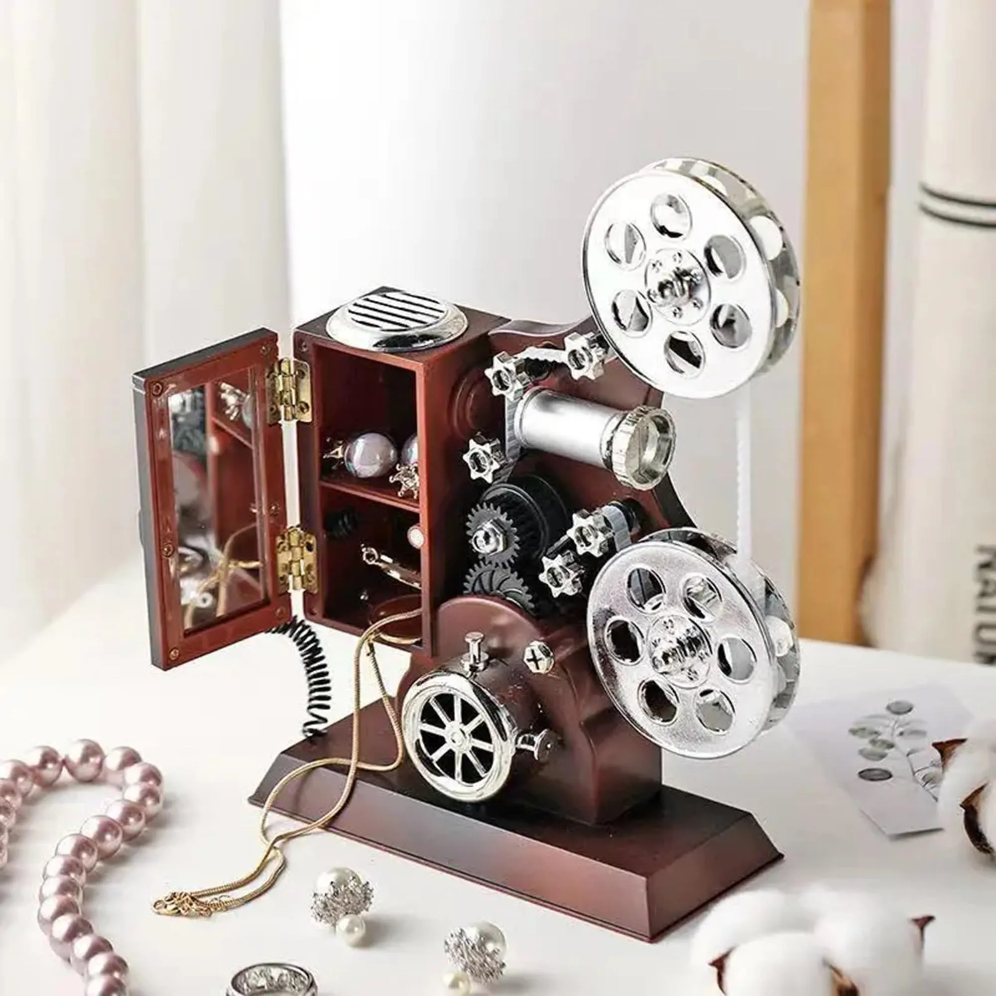 AUGEN Exclusive Music Box Musical 360° rotatable Carousel Children's Wooden Men and Women Birthday Creative Christmas Valentine's Day Gift Home Decoration (Projector)
