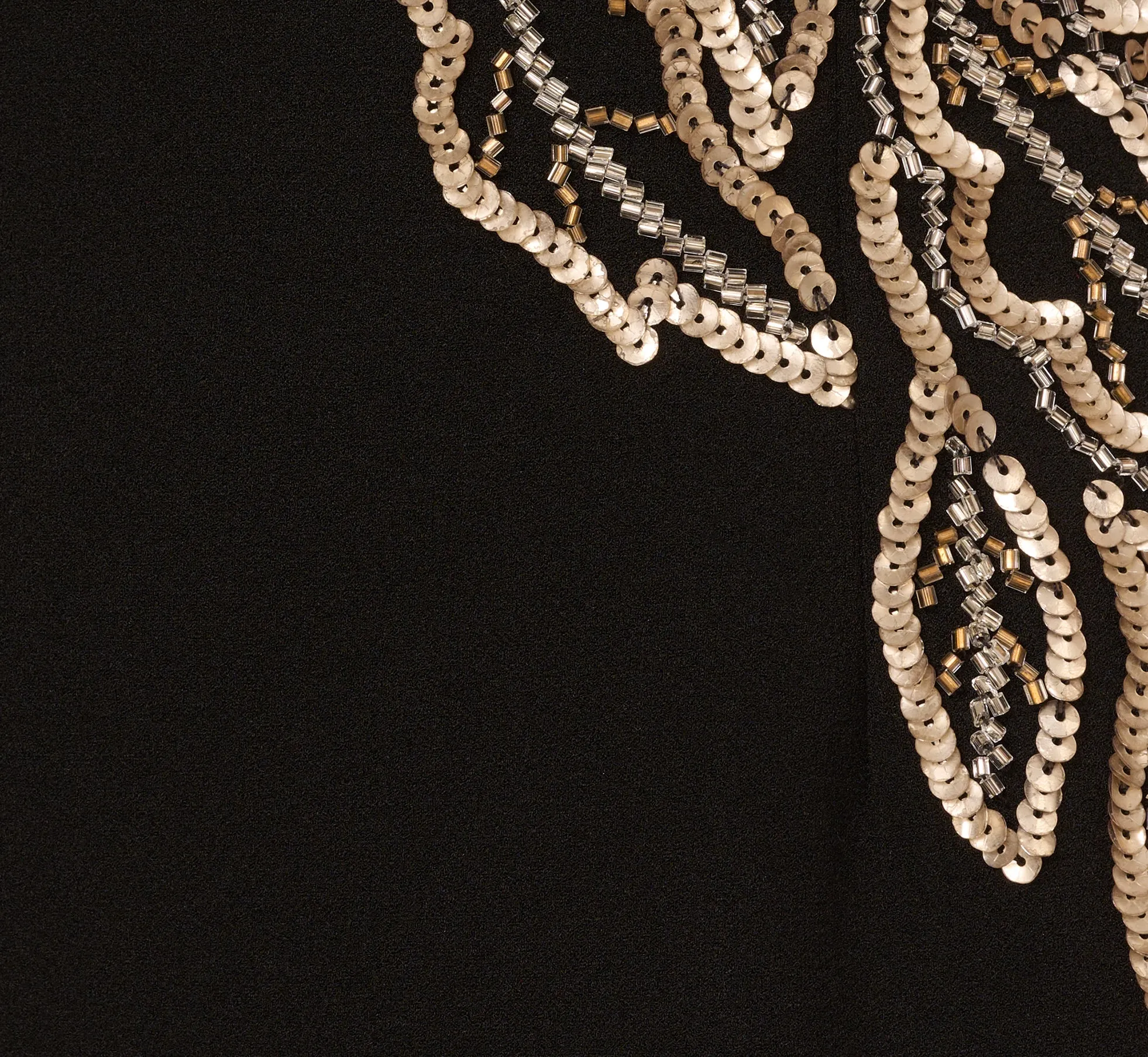 Beaded Crepe Long Dress In Black