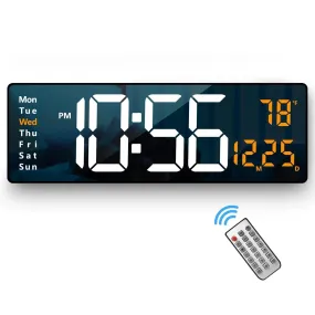BLEQYS® Digital Wall Clock Large Display, 16.2 Inch Large Wall Clocks, Led Digital Clock with Remote Control/Automatic Brightness Dimmer Big Clock with Date Week Temperature (Multi)