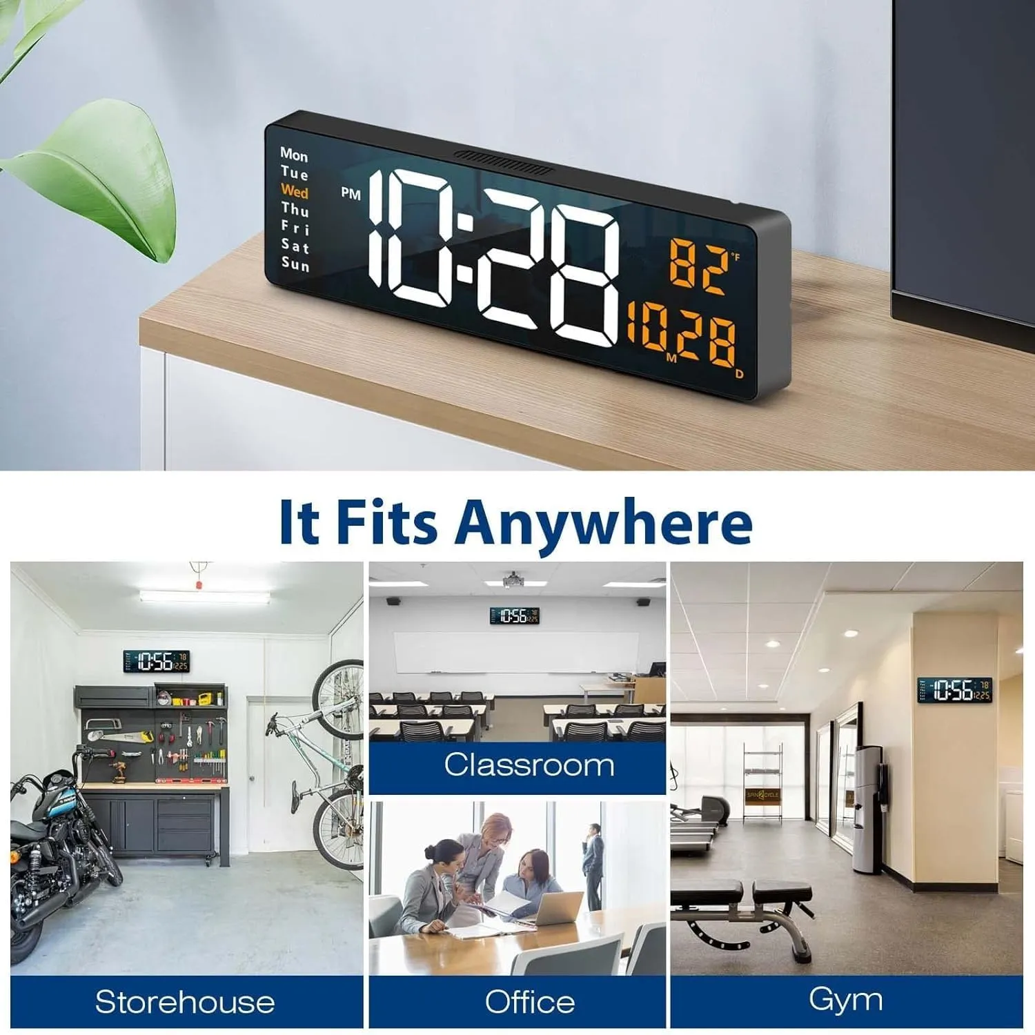 BLEQYS® Digital Wall Clock Large Display, 16.2 Inch Large Wall Clocks, Led Digital Clock with Remote Control/Automatic Brightness Dimmer Big Clock with Date Week Temperature (Multi)