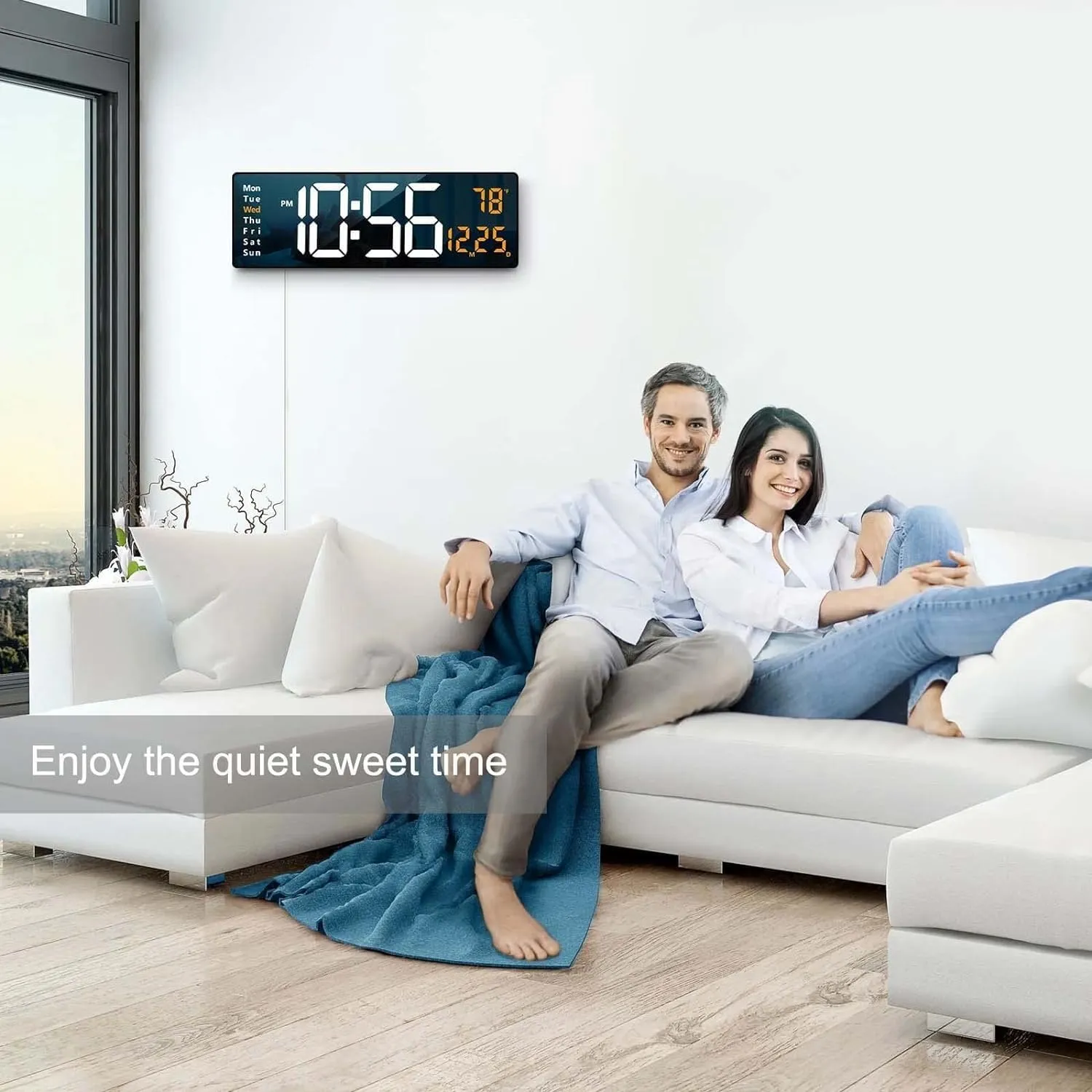BLEQYS® Digital Wall Clock Large Display, 16.2 Inch Large Wall Clocks, Led Digital Clock with Remote Control/Automatic Brightness Dimmer Big Clock with Date Week Temperature (Multi)