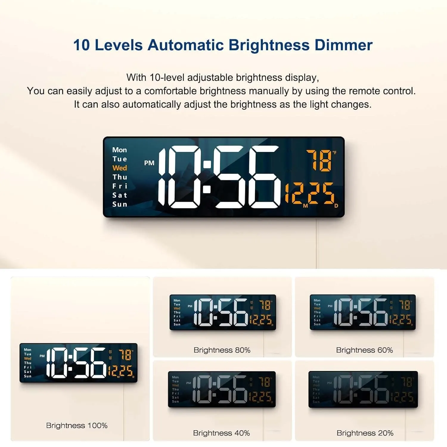 BLEQYS® Digital Wall Clock Large Display, 16.2 Inch Large Wall Clocks, Led Digital Clock with Remote Control/Automatic Brightness Dimmer Big Clock with Date Week Temperature (Multi)