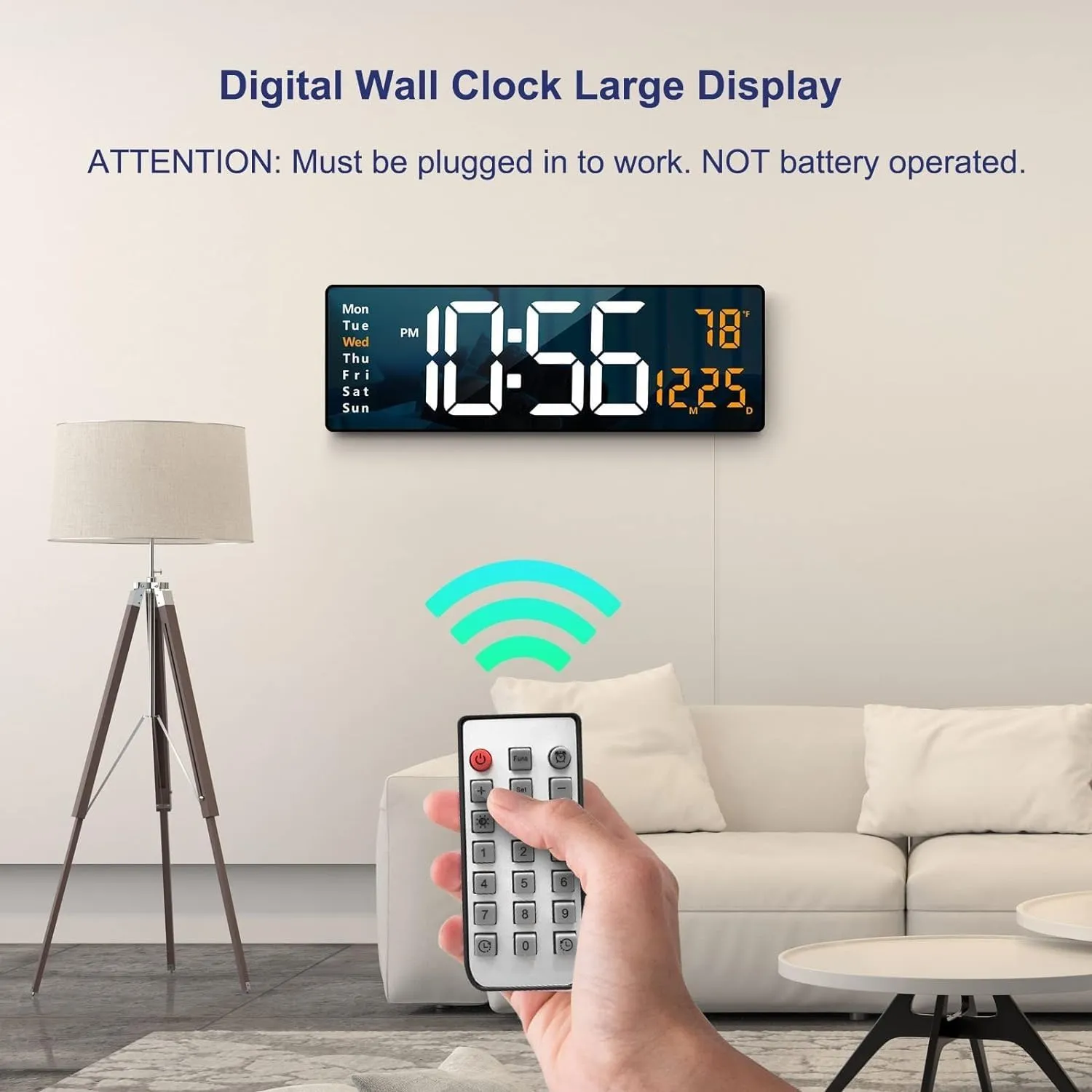 BLEQYS® Digital Wall Clock Large Display, 16.2 Inch Large Wall Clocks, Led Digital Clock with Remote Control/Automatic Brightness Dimmer Big Clock with Date Week Temperature (Multi)