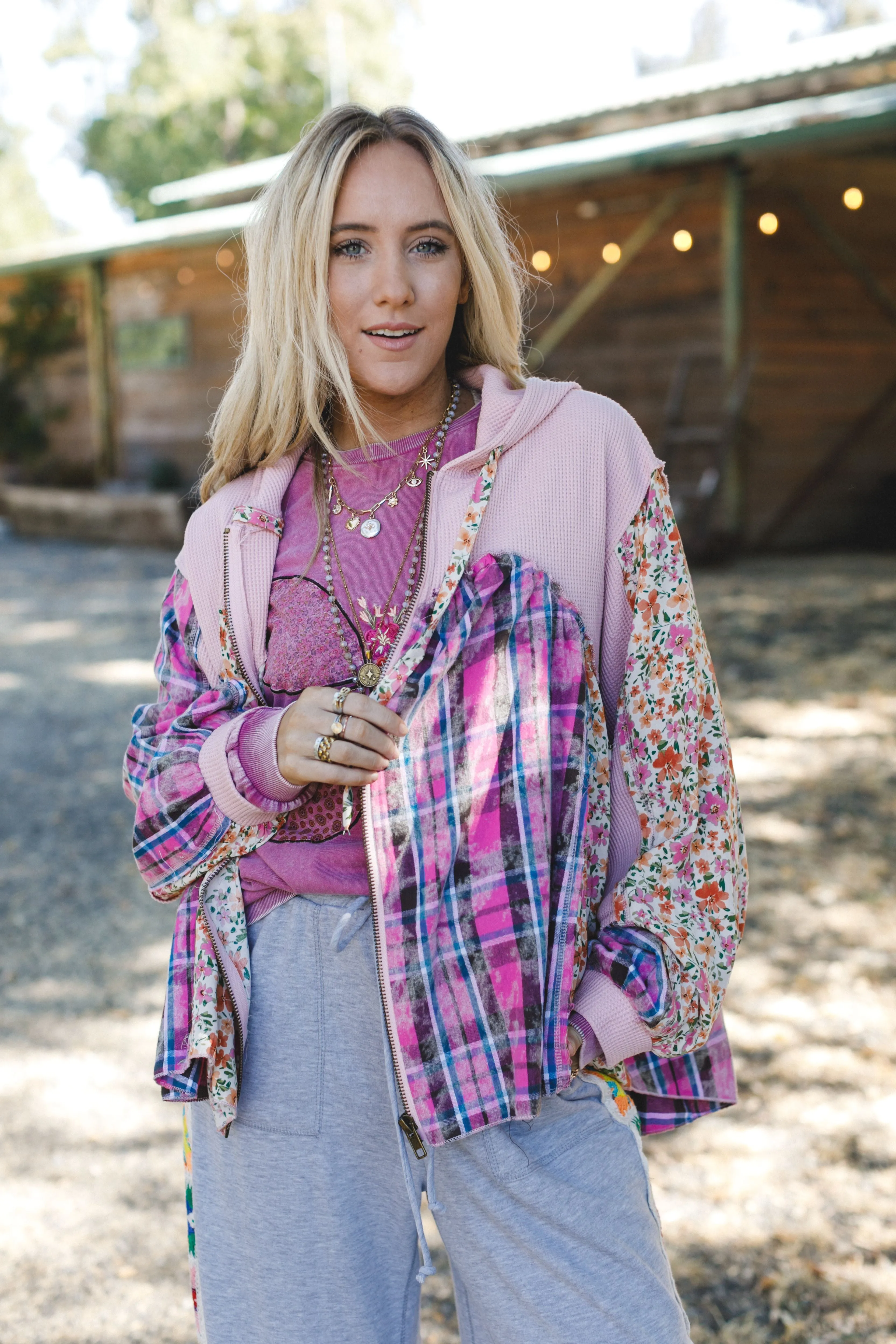 Blossom Check Jacket - Pink