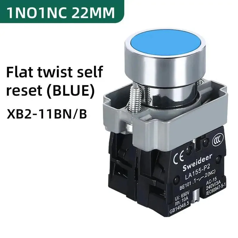Button Switch Momentary Self Reset XB2 Small Flat Round Head 22mm Power Push Button Switch XB2-BA42 XB2-BA31 XB2-BA51 10A NC/NO