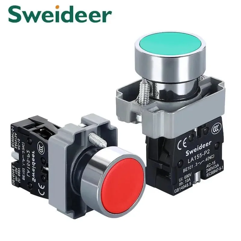 Button Switch Momentary Self Reset XB2 Small Flat Round Head 22mm Power Push Button Switch XB2-BA42 XB2-BA31 XB2-BA51 10A NC/NO