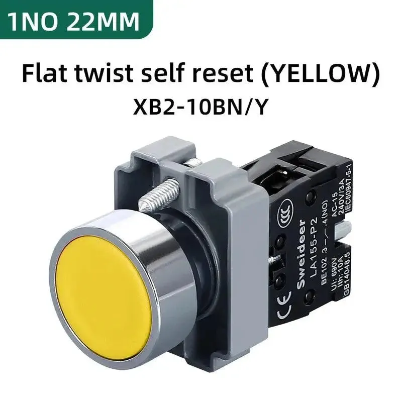 Button Switch Momentary Self Reset XB2 Small Flat Round Head 22mm Power Push Button Switch XB2-BA42 XB2-BA31 XB2-BA51 10A NC/NO