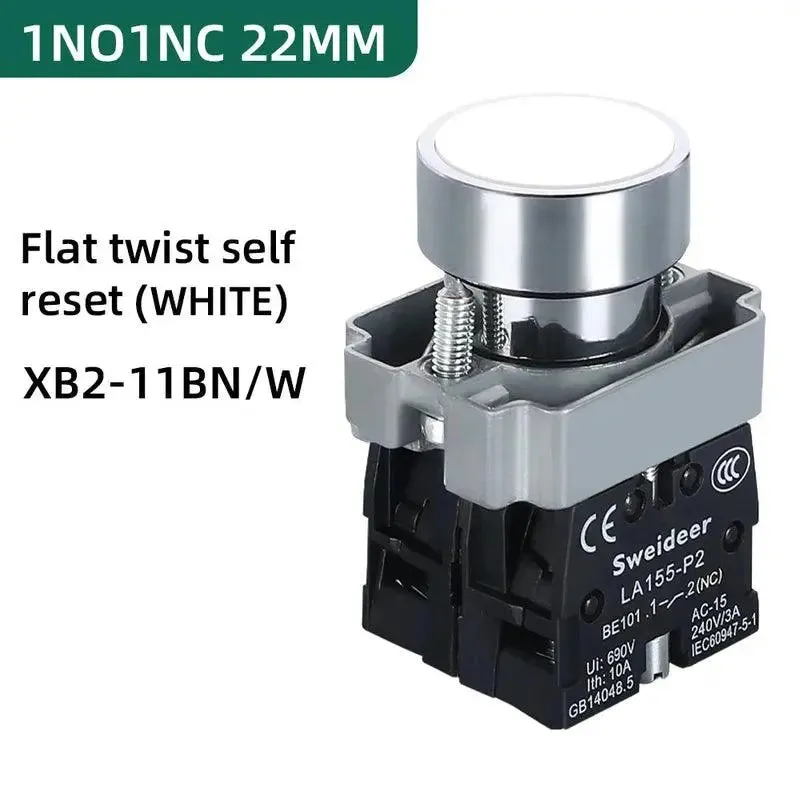 Button Switch Momentary Self Reset XB2 Small Flat Round Head 22mm Power Push Button Switch XB2-BA42 XB2-BA31 XB2-BA51 10A NC/NO