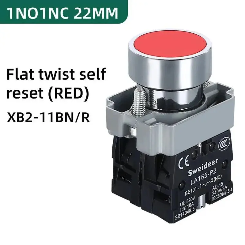 Button Switch Momentary Self Reset XB2 Small Flat Round Head 22mm Power Push Button Switch XB2-BA42 XB2-BA31 XB2-BA51 10A NC/NO
