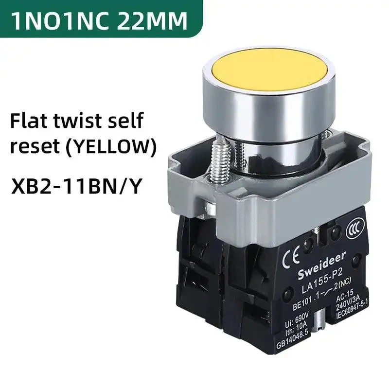Button Switch Momentary Self Reset XB2 Small Flat Round Head 22mm Power Push Button Switch XB2-BA42 XB2-BA31 XB2-BA51 10A NC/NO