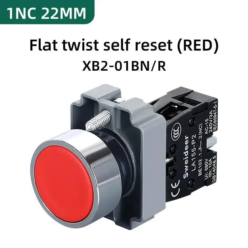 Button Switch Momentary Self Reset XB2 Small Flat Round Head 22mm Power Push Button Switch XB2-BA42 XB2-BA31 XB2-BA51 10A NC/NO