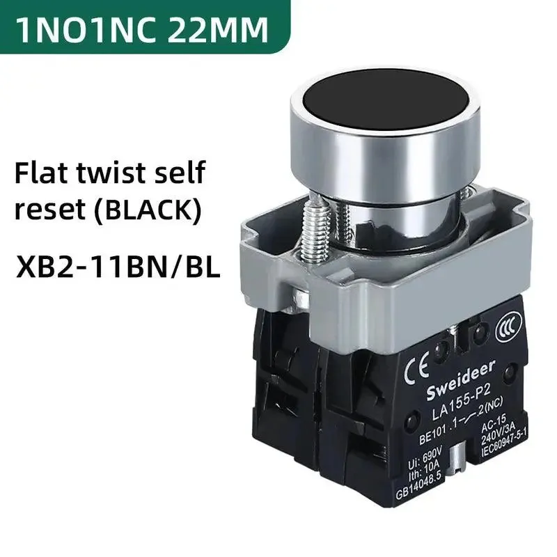 Button Switch Momentary Self Reset XB2 Small Flat Round Head 22mm Power Push Button Switch XB2-BA42 XB2-BA31 XB2-BA51 10A NC/NO
