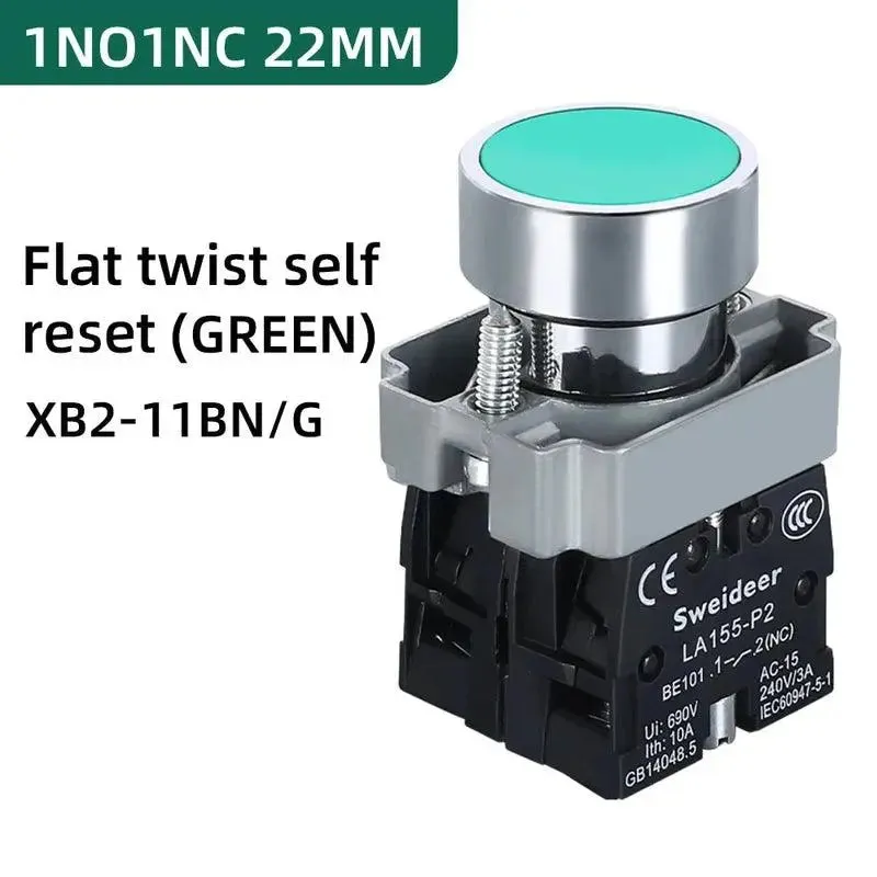 Button Switch Momentary Self Reset XB2 Small Flat Round Head 22mm Power Push Button Switch XB2-BA42 XB2-BA31 XB2-BA51 10A NC/NO