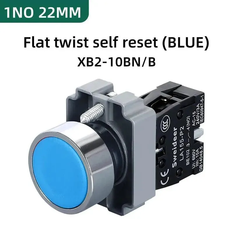 Button Switch Momentary Self Reset XB2 Small Flat Round Head 22mm Power Push Button Switch XB2-BA42 XB2-BA31 XB2-BA51 10A NC/NO