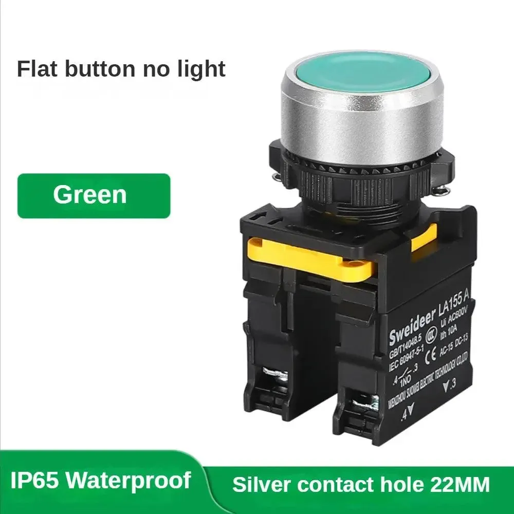 Button Switch Waterproof Momentary Self Reset Self Locking Flat Round Head 22mm Power Push Button Switch 10A 1NO 1NC Red Green