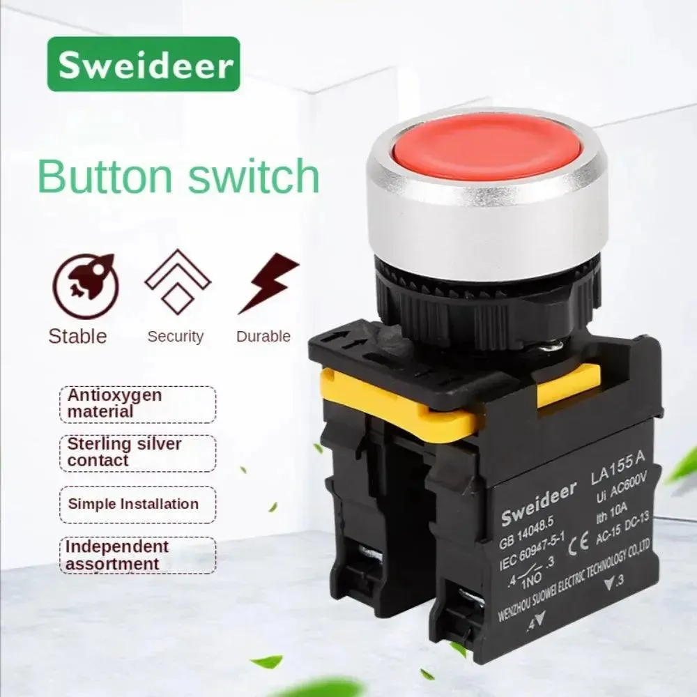 Button Switch Waterproof Momentary Self Reset Self Locking Flat Round Head 22mm Power Push Button Switch 10A 1NO 1NC Red Green