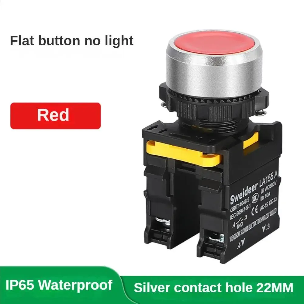 Button Switch Waterproof Momentary Self Reset Self Locking Flat Round Head 22mm Power Push Button Switch 10A 1NO 1NC Red Green