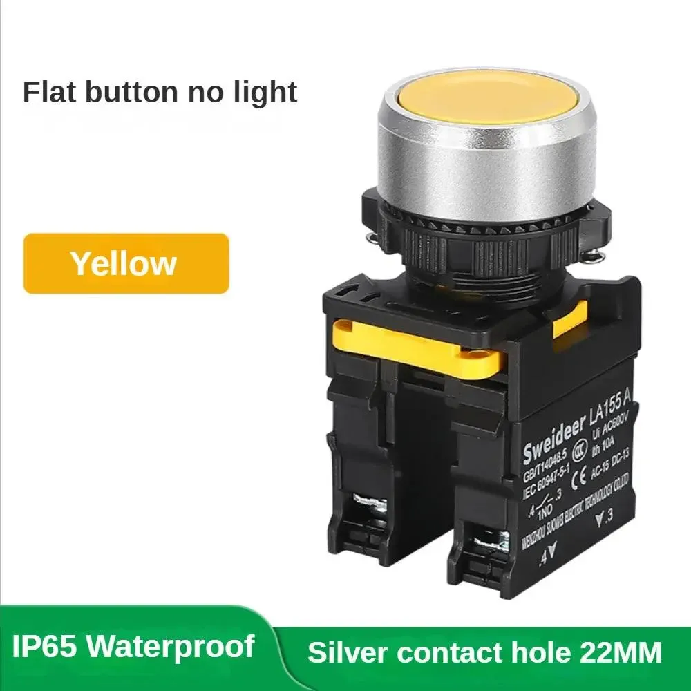 Button Switch Waterproof Momentary Self Reset Self Locking Flat Round Head 22mm Power Push Button Switch 10A 1NO 1NC Red Green