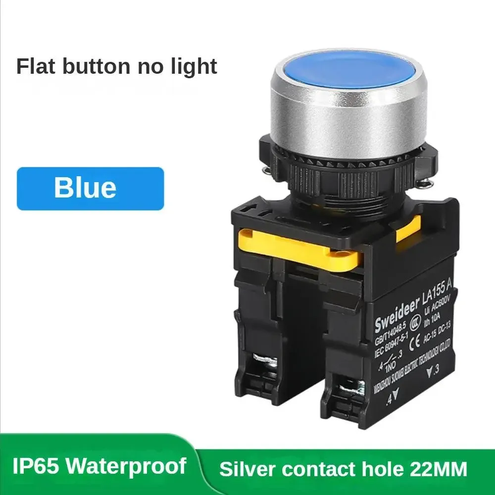 Button Switch Waterproof Momentary Self Reset Self Locking Flat Round Head 22mm Power Push Button Switch 10A 1NO 1NC Red Green