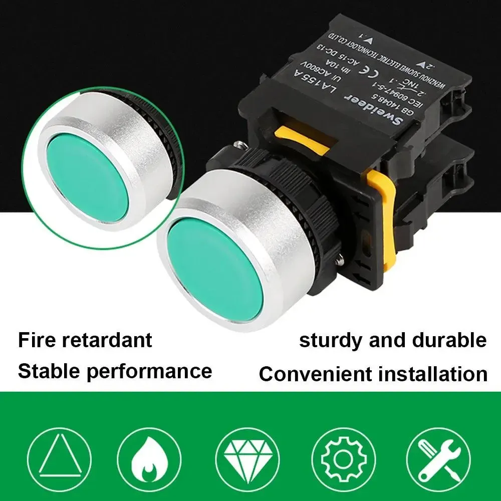 Button Switch Waterproof Momentary Self Reset Self Locking Flat Round Head 22mm Power Push Button Switch 10A 1NO 1NC Red Green