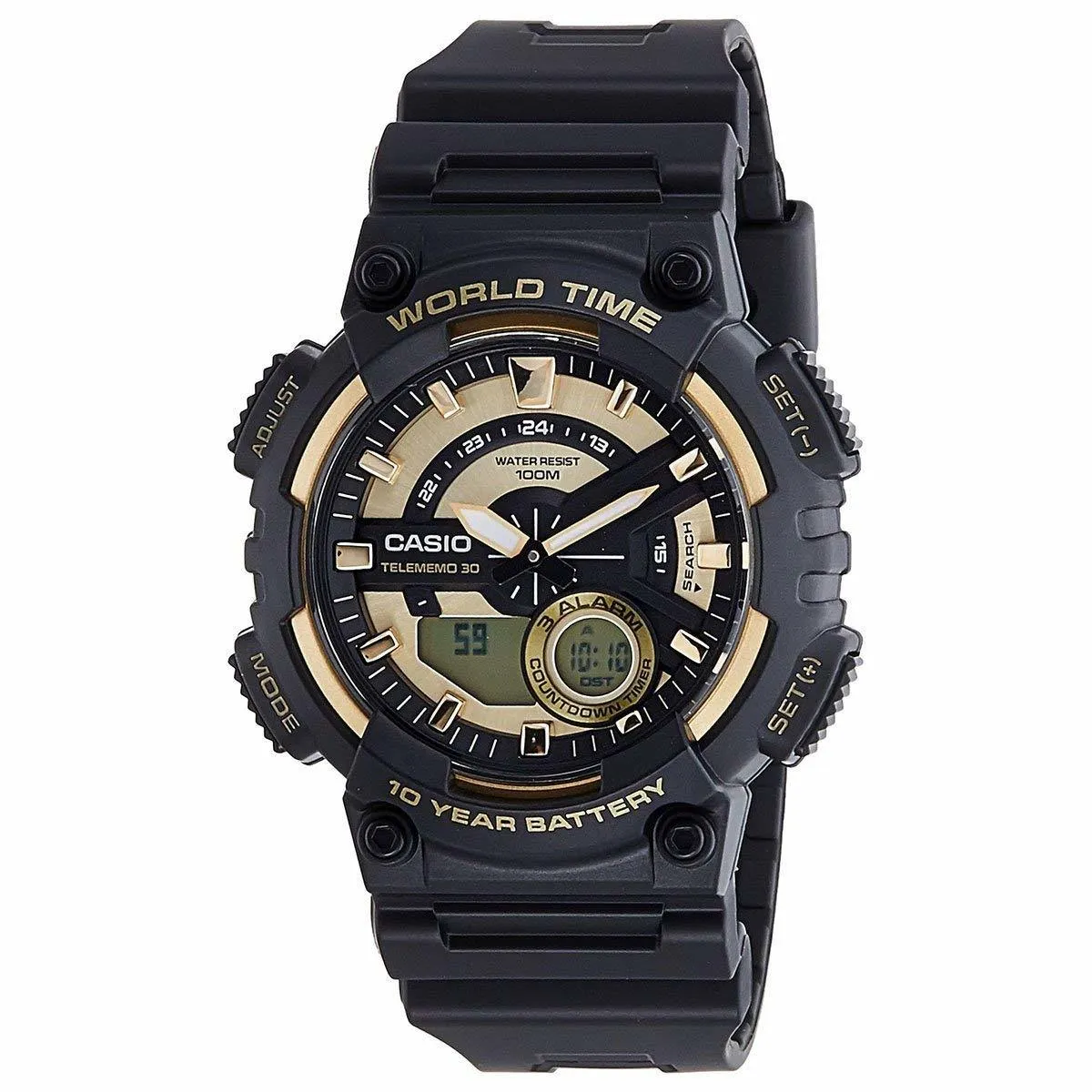Casio Youth Series Telememo 30 World Time Alarm Mens Watch AEQ110BW-9A
