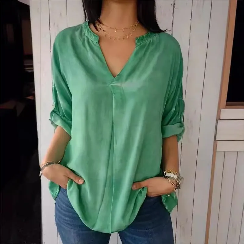 Casual Breathable Solid Color V-Neck Top