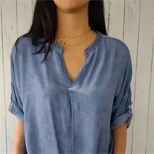 Casual Breathable Solid Color V-Neck Top