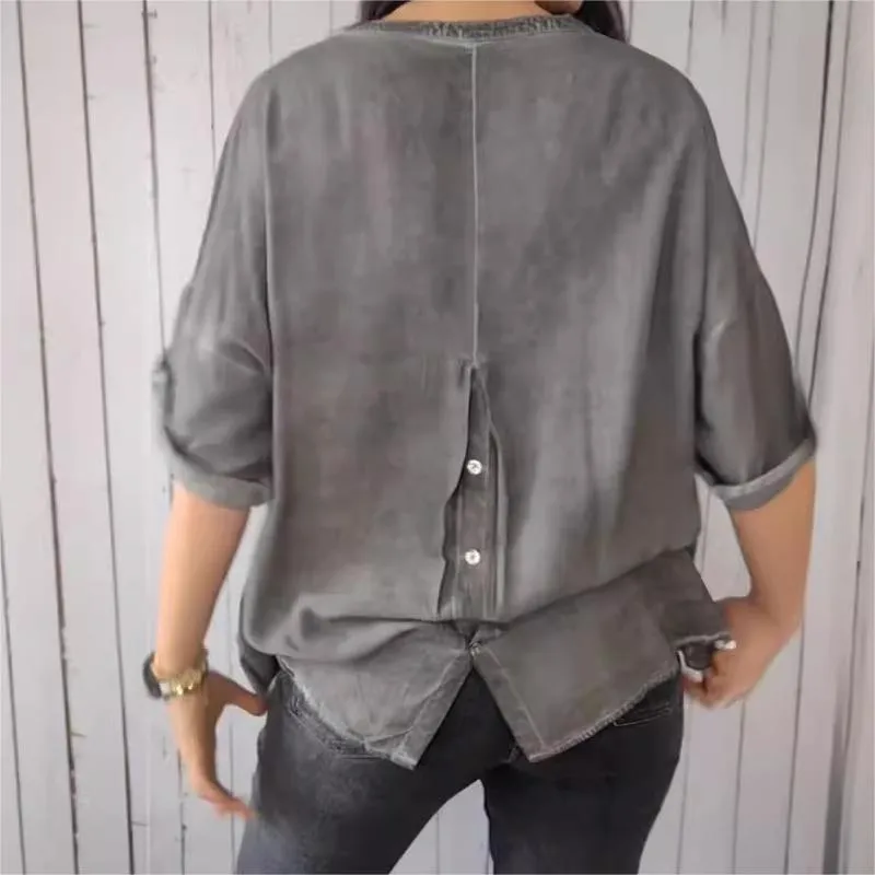 Casual Breathable Solid Color V-Neck Top