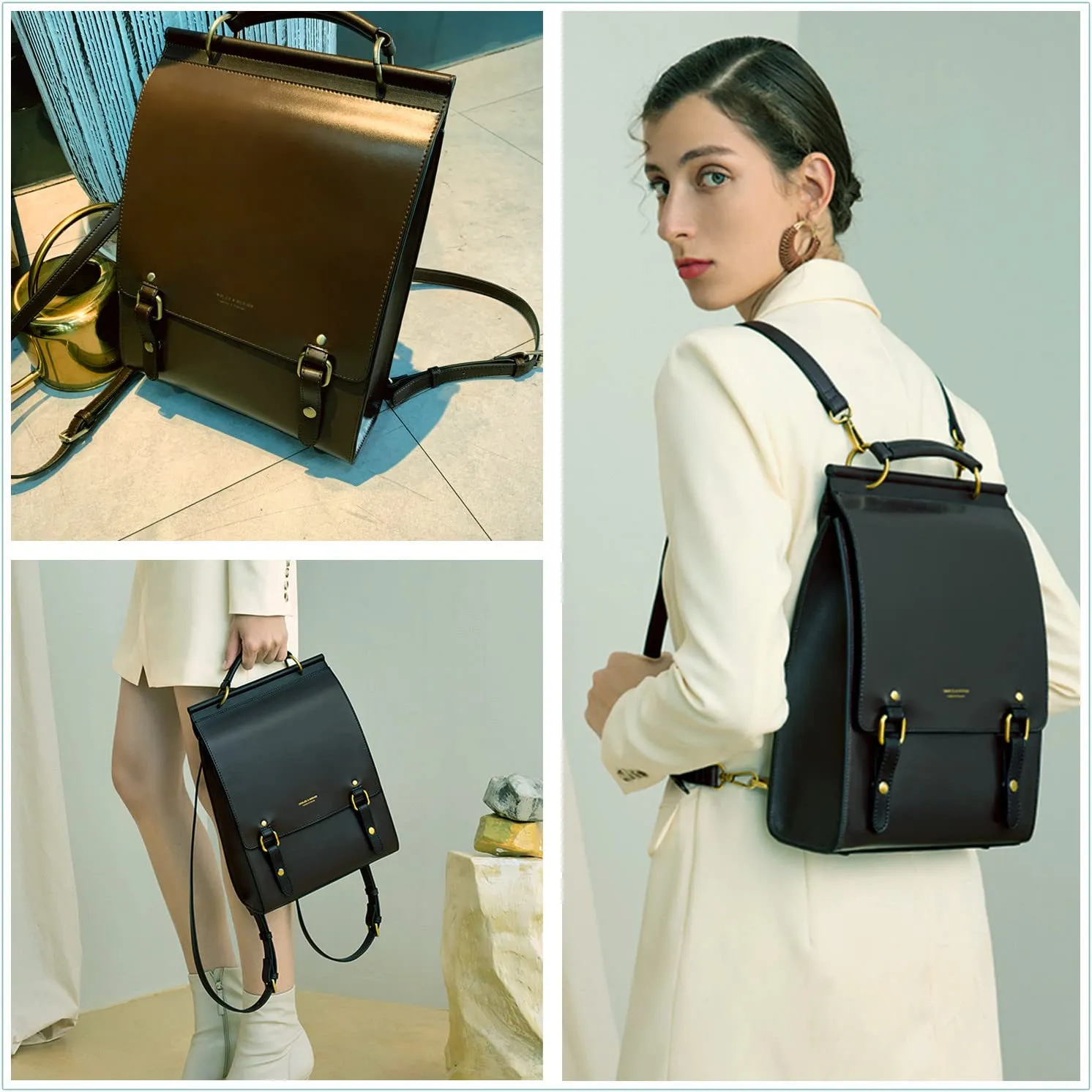 Cnoles Leather Backpack Purse For Women Fashion Ladies Vintage Bag Casual School College Travel Backpacks Bookbag