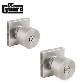 Contemporary Flat Ball Door Knob Set - Entrance - Square Rose - Satin Nickel - Grade 3  (SC1)